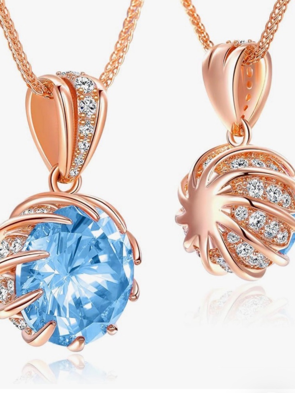 Rose Gold Blue Crystal Pendant Necklace for Women